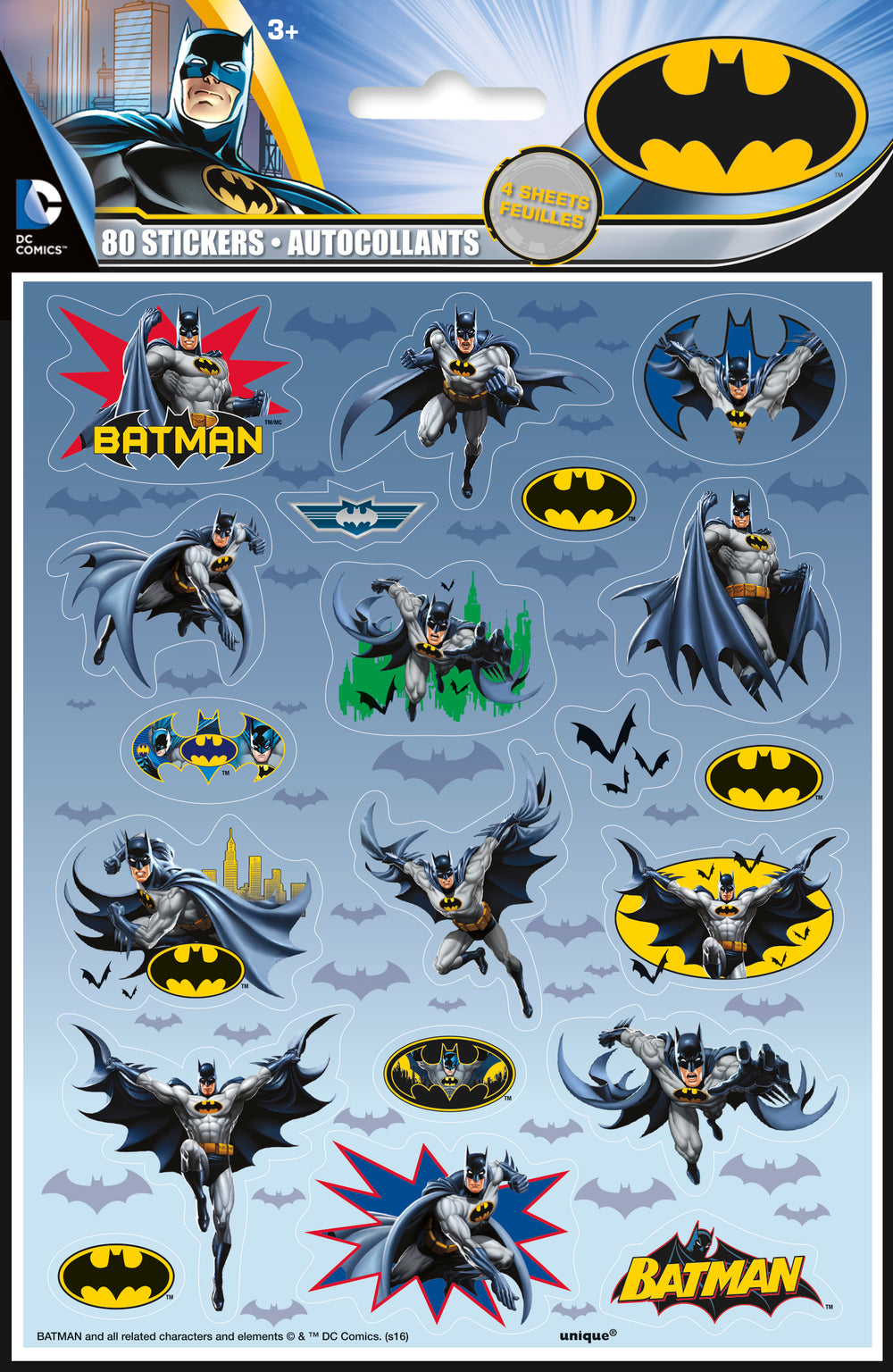 batman sticker sheets includes 4 sheets of 20 stickers