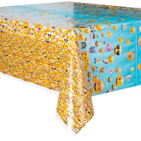 emoji plastic tablecover with assorted emojis 54 inches by 84 inches 