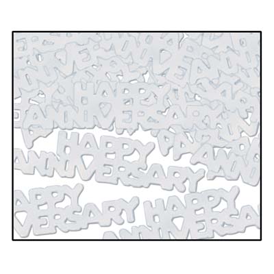 silver happy anniversary confetti, 1 oz per package