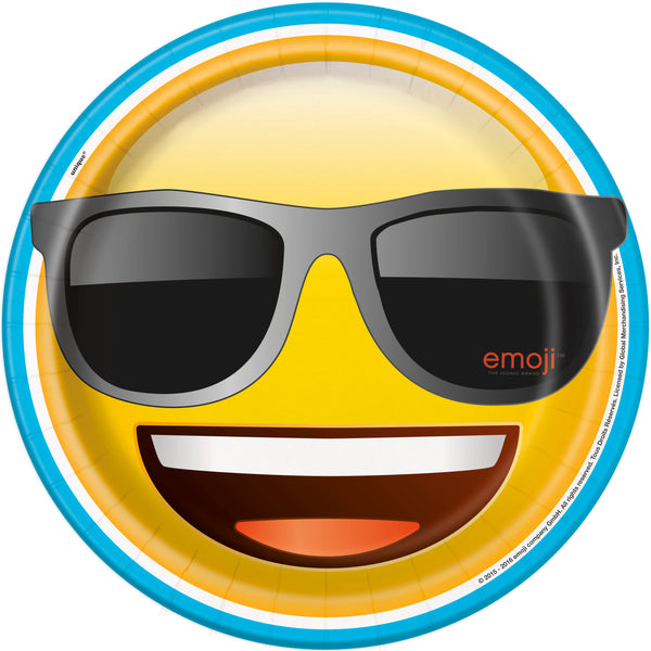 Emoji 9 inch paper plate smiling face with sunglasses