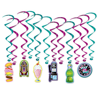 soda shop whirls, 12 per package, 6 plain and 6 with icons clock rotary phone jukebox milkshake hamburger soda pop