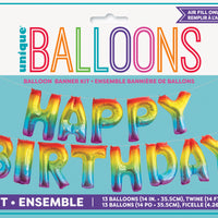 rainbow coloured Happy Birthday balloon banner kit