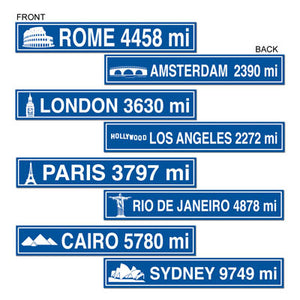 travel street sign cutouts 4 per package, double sided with different designs