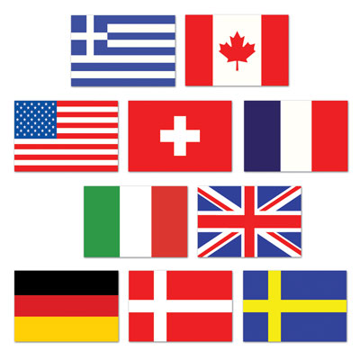 international flag cutouts, double sided 10 per package