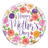 happy mothers day white foil balloon with colourful flowers