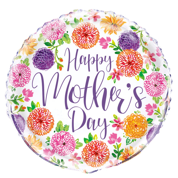 happy mothers day white foil balloon with colourful flowers