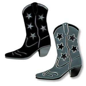 foil cowboy boots silhouette black or silver 16 inches  1 per package