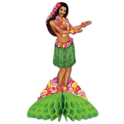  honeycomb hula girl centerpiece 14 inches high 1 per package