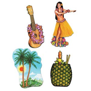 luau cutouts palm tree pineapple hula girl guitar with lei
