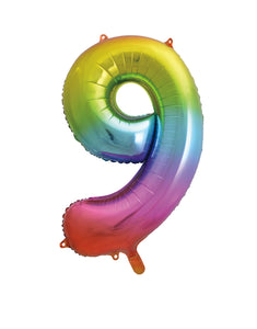 Rainbow number 9 foil balloon