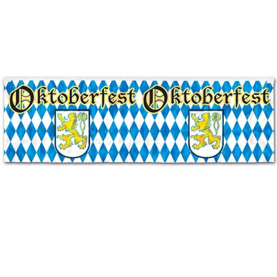 oktoberfest foil fringe banner measures 14 inches by 4 feet