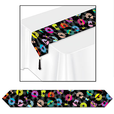 rock and roll table runner with records 11 inches by 6 feet 1 per package