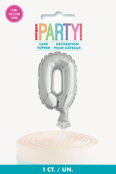 silver foil balloon cake topper #0, in package