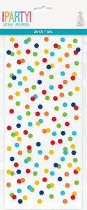 cellophane bags, clear with multicoloured dots, in package