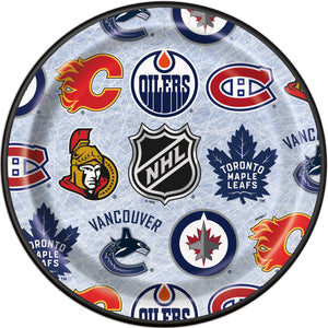 NHL 9 inch paper plates featuring logos of 7 Canadian teams 8 count