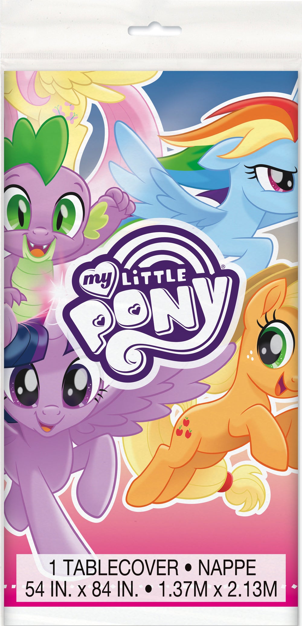 My Little Pony table cover measures 54 inches by 84 inches