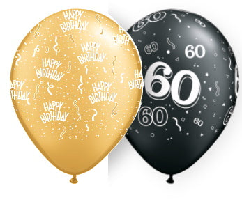 gold birthday and black 60th assorted latex balloons