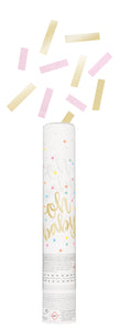 Pink and gold baby shower confetti cannon