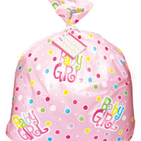 pink dots baby shower jumbo plastic gift bag