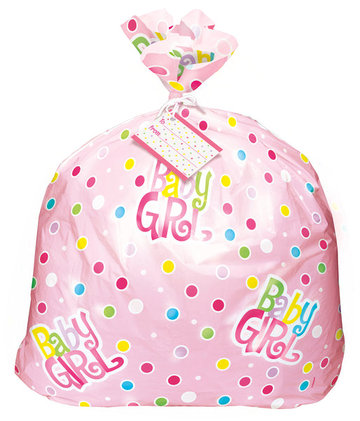 pink dots baby shower jumbo plastic gift bag