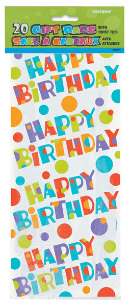 bubbly birthday cellophane bags, in package