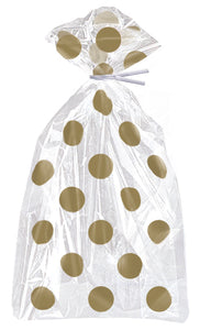 cellophane bags, clear with gold dots