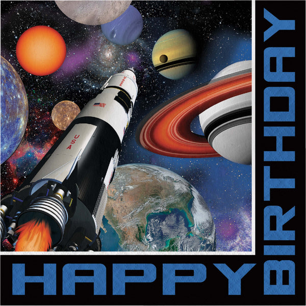 Space blast happy birthday luncheon napkins. 16 in a package.