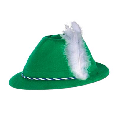 green velour tyrolen hat with white feather one size, fits most adults