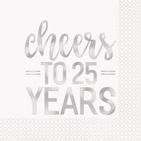 cheers to 25 years luncheon napkins, 16 count