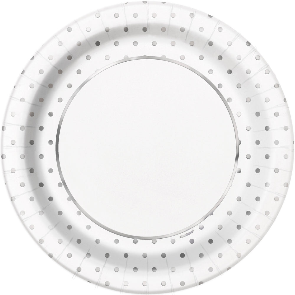 silver polka dot 9 inch dinner plates