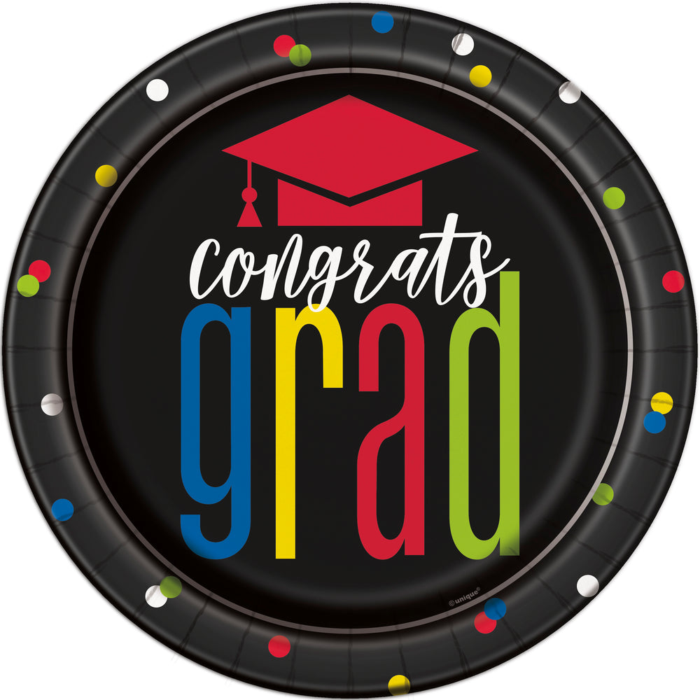 9 inch Colourful Grad Cap dinner plates