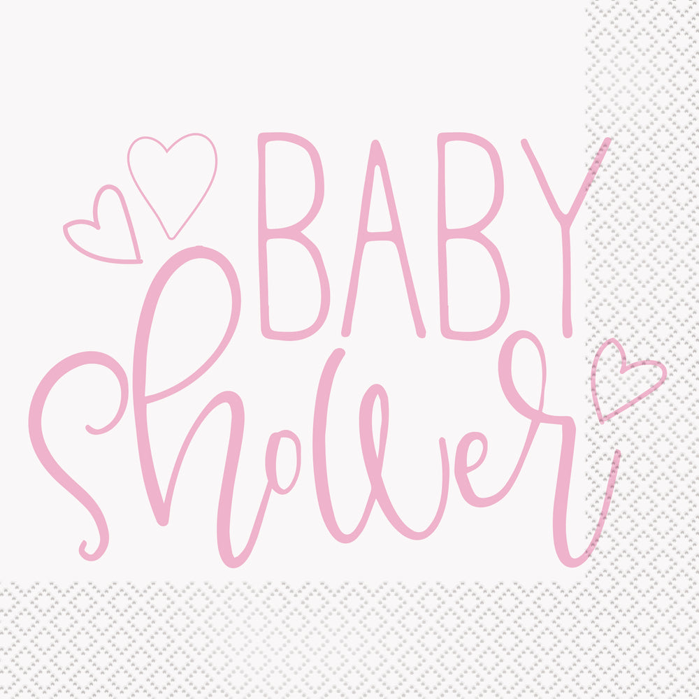 pink heart baby shower luncheon napkins