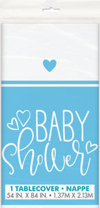 Blue Hearts Baby Shower Plastic Tablecover