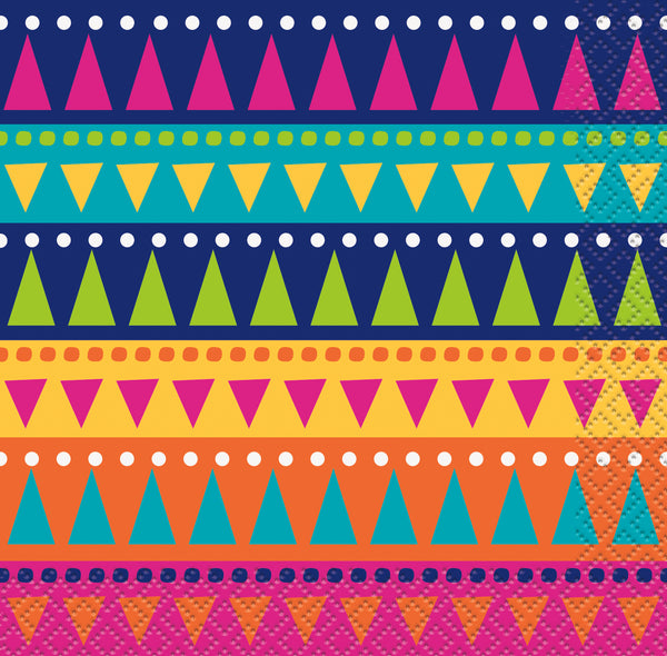 multi-coloured fiesta themed beverage napkins 24 count