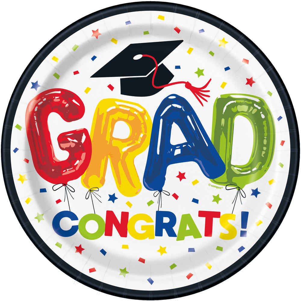 letter balloon congrats grad dinner plates 8 count