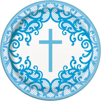 Blue Radiant Cross Dessert Plates 8CT
