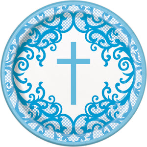 Blue Radiant Cross Dessert Plates 8CT
