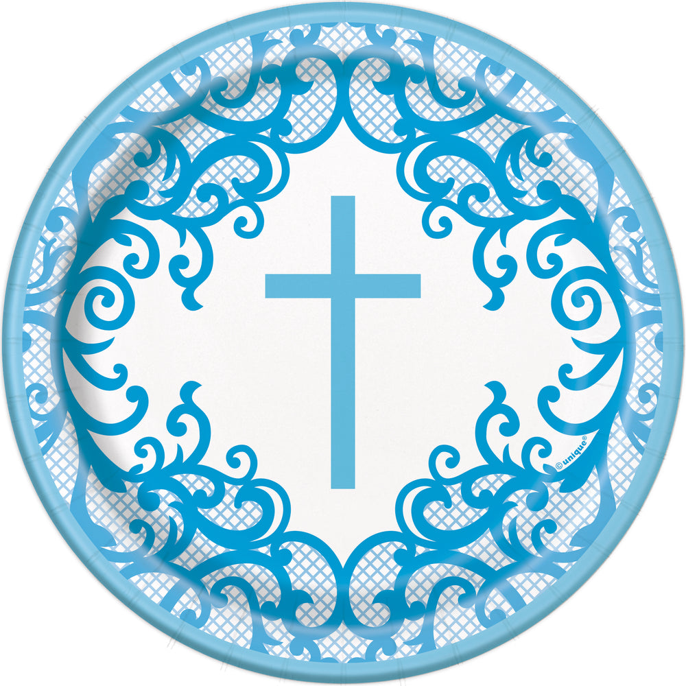 Blue Radiant Cross Dessert Plates 8CT