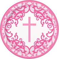 Pink Fancy Cross Dessert Plates 8CT