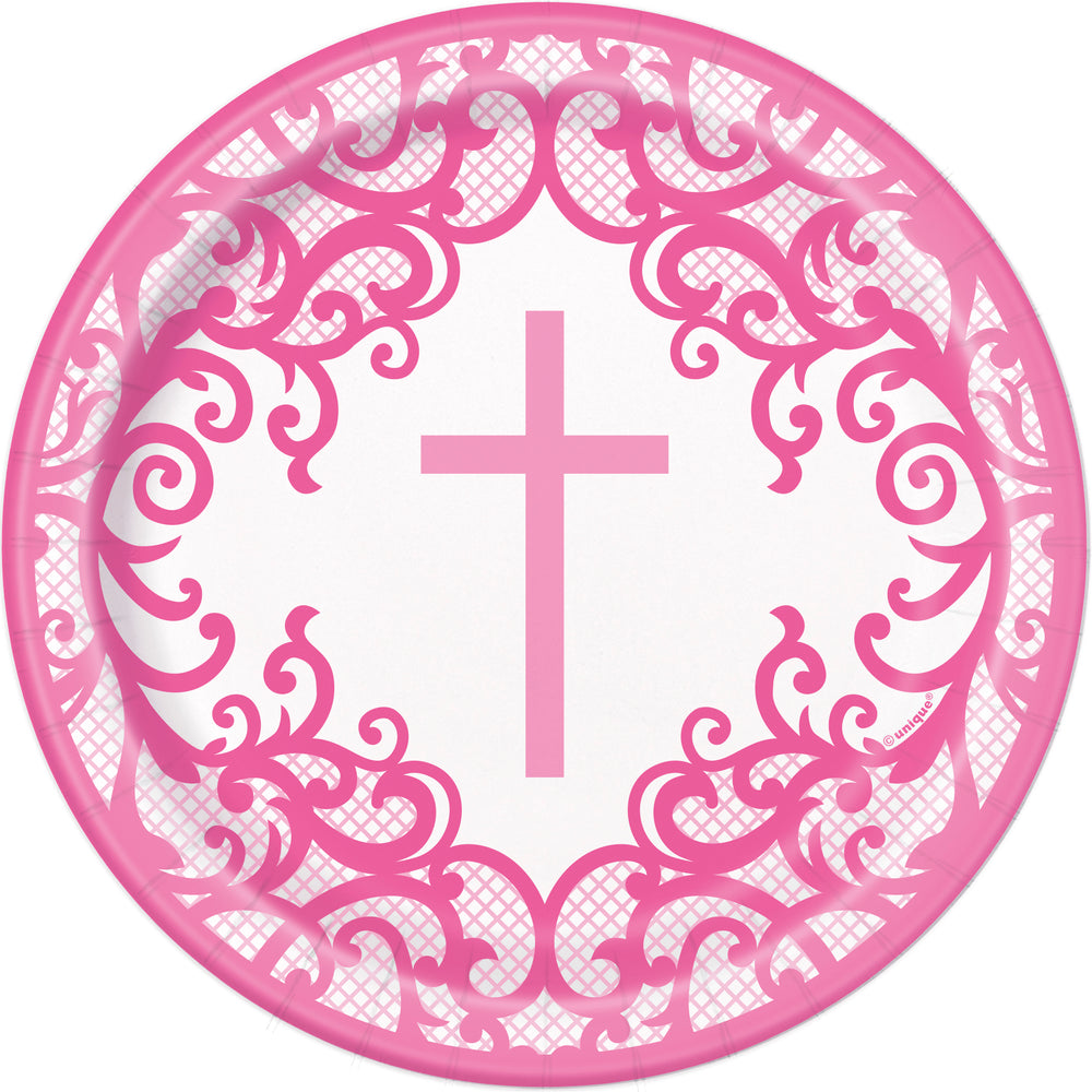 Pink Fancy Cross Dessert Plates 8CT