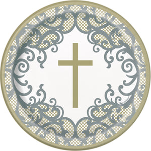 7 inch plates with gold cross design