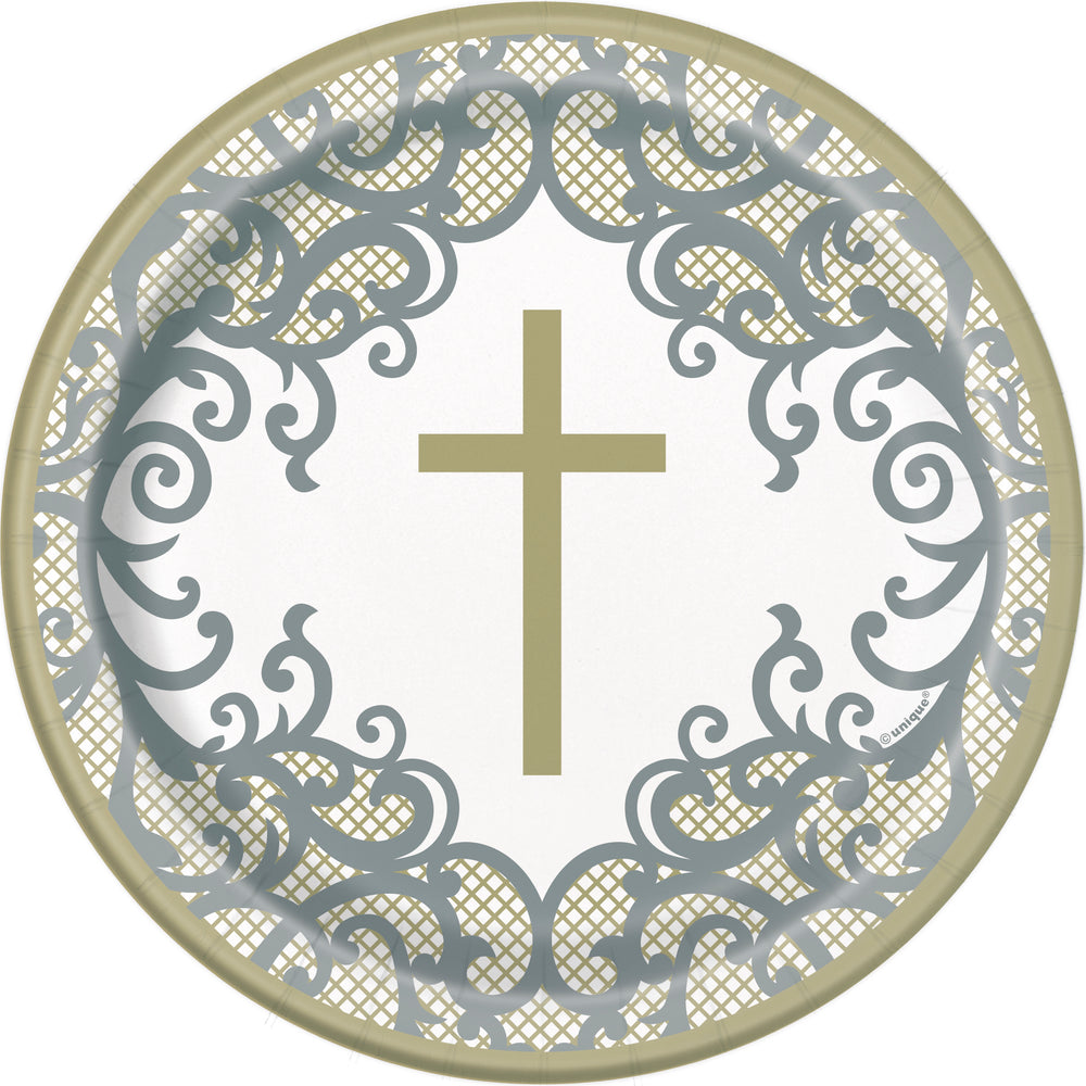 7 inch plates with gold cross design