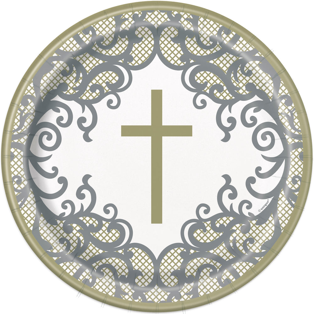 9 inch plates with gold cross design