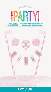 pink gingham 1st birthday bunting cake topper