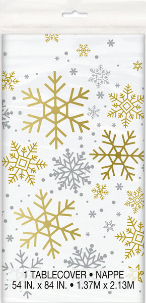 Silver and Gold Snowflakes plastic table cover