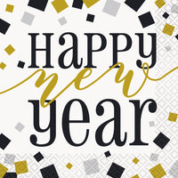 happy New year black, gold and silver Beverage Napkins