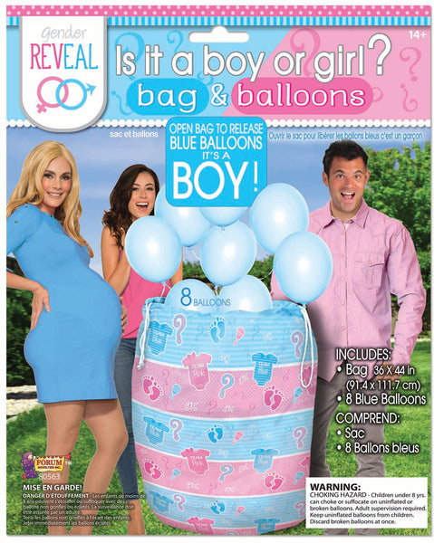 gender reveal balloon bag, 8 empty blue balloons included