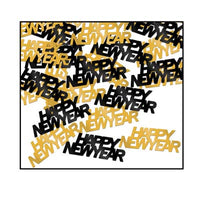 Happy New Year Black and Gold Confetti