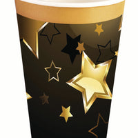 black 9 oz cup with gold stars and gold trim