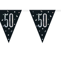 black flag banner with a prismatic 50 print